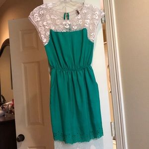 Green lace top dress